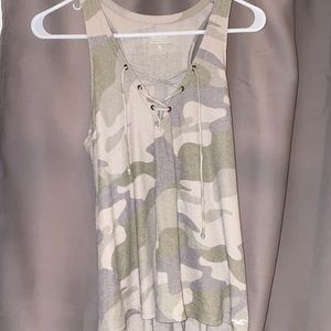 Hollister Green Lace Up Camo Racer Back Tank